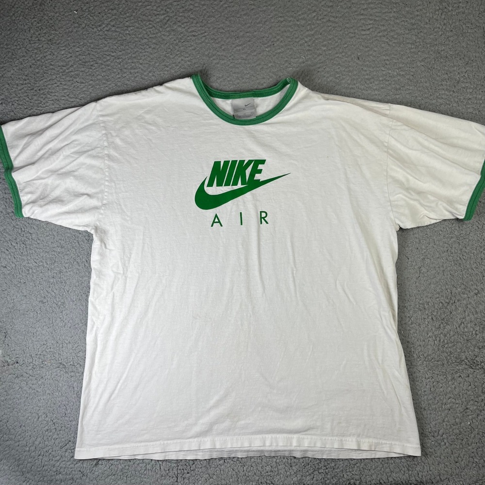 Vintage Y2K Nike Air T-Shirt Men XL White Green Logo Ringer Tee Gray Tag